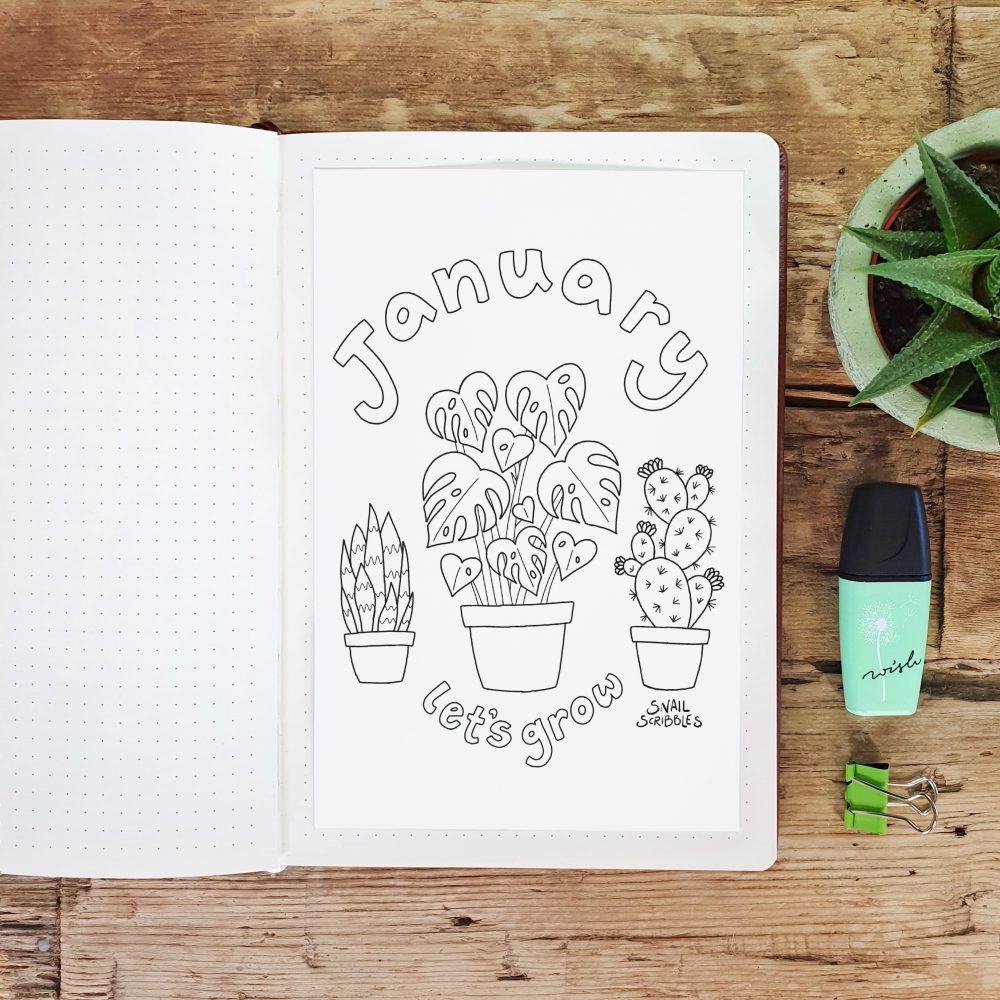 January Plants Printable Colouring Page