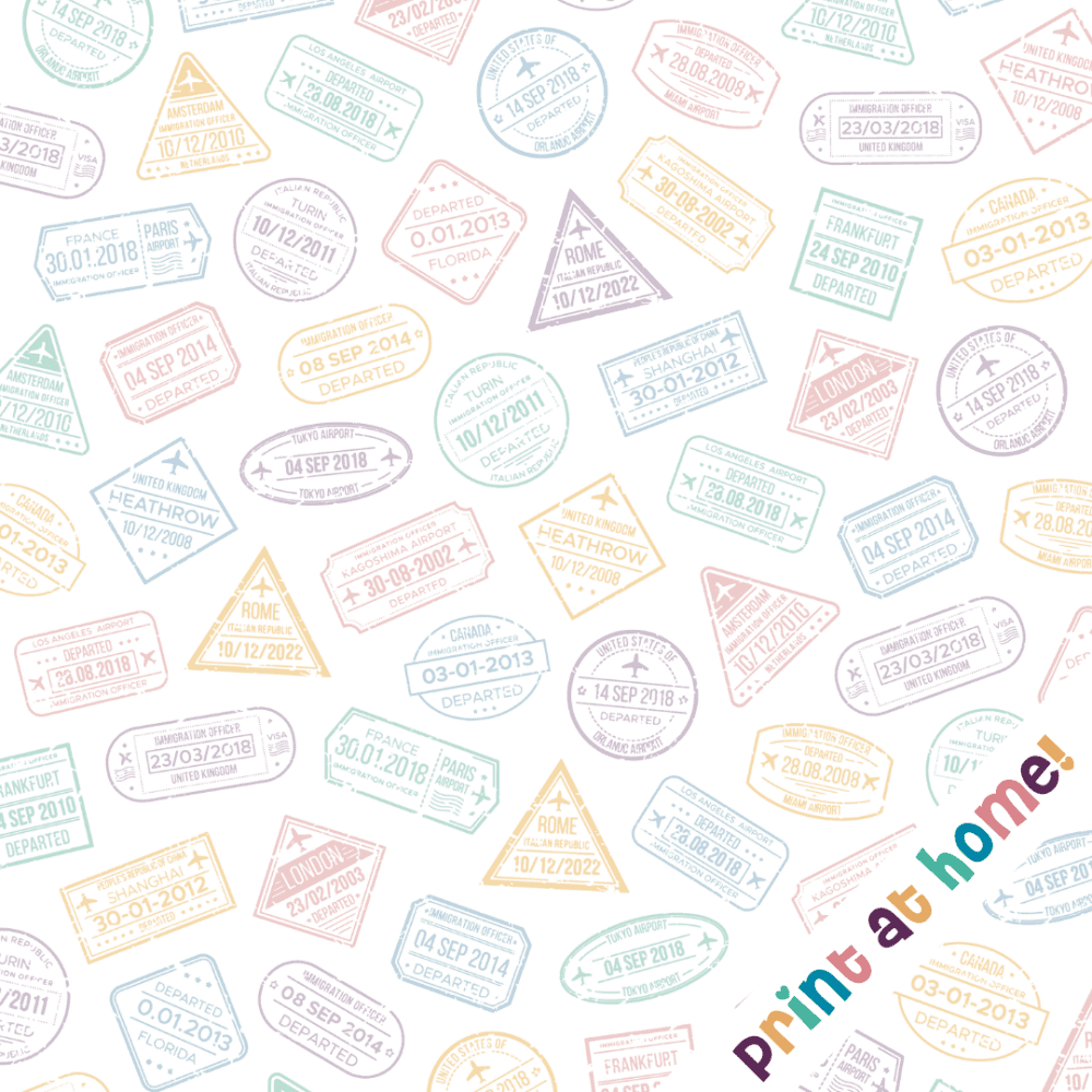 Scrapbook Paper Pattern - Travel - Stamps