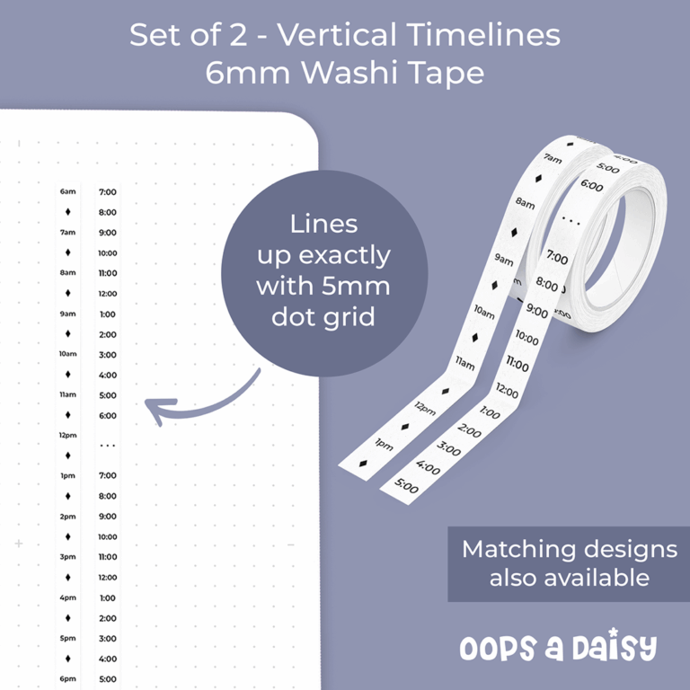 W150 W151 - White Vertical Timelines Skinny Washi Tape ICON