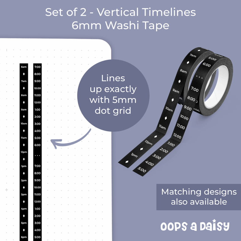 W154 W155 - Black Vertical Timelines Skinny Washi Tape ICON