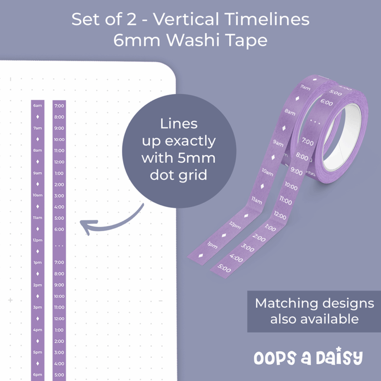 W158 W159 - Purple Vertical Timelines Skinny Washi Tape ICON