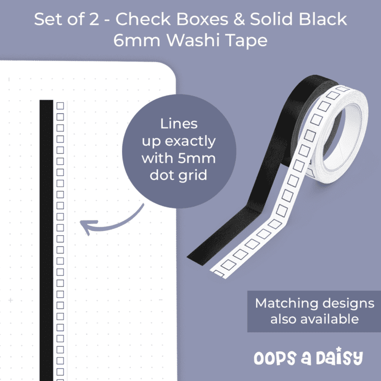 W165 W166 - Check Boxes & Solid Black Skinny Washi Tape ICON