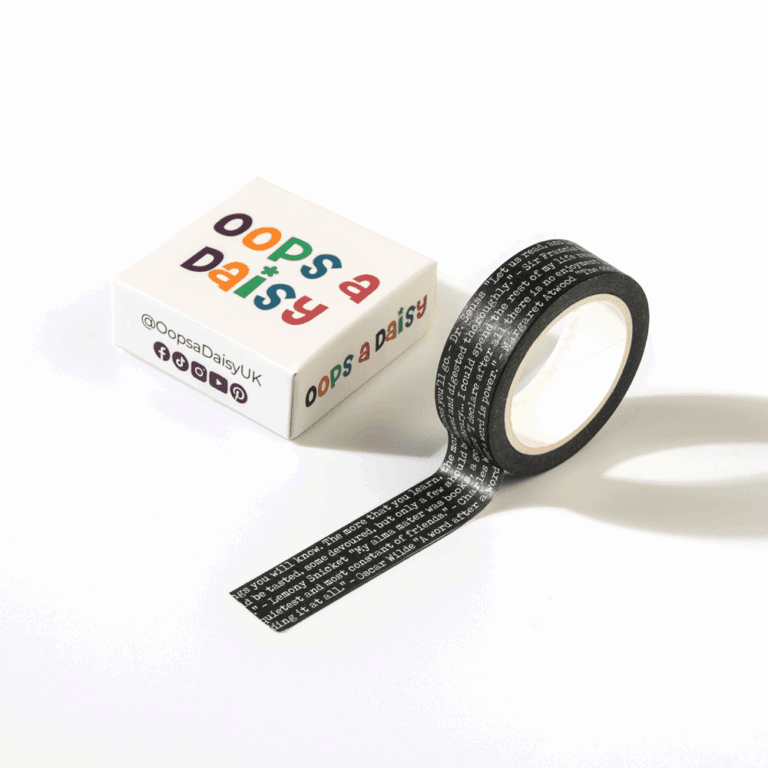 W203 - Book Text White on Black - Washi Tape 1